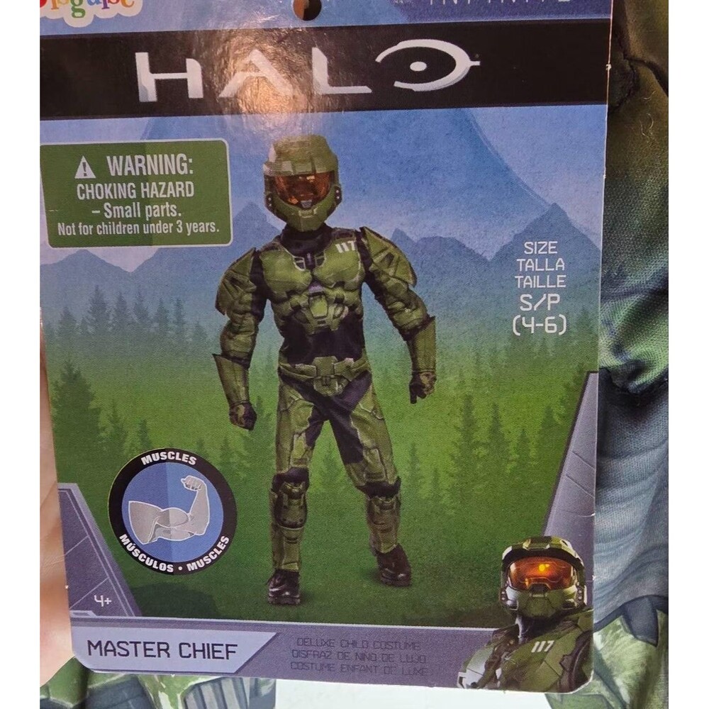 NEW-HALO-Boys' Master Chief 2PC Classic Muscle Costume-S (4-6)